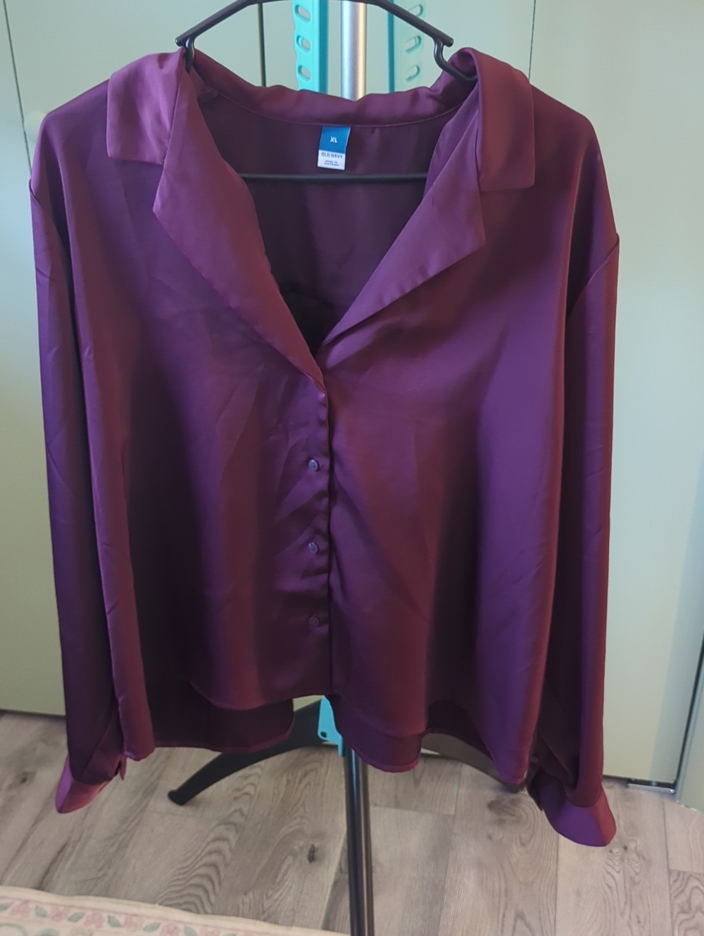 Old Navy Satin Button-Front Shirt in Deep Wine